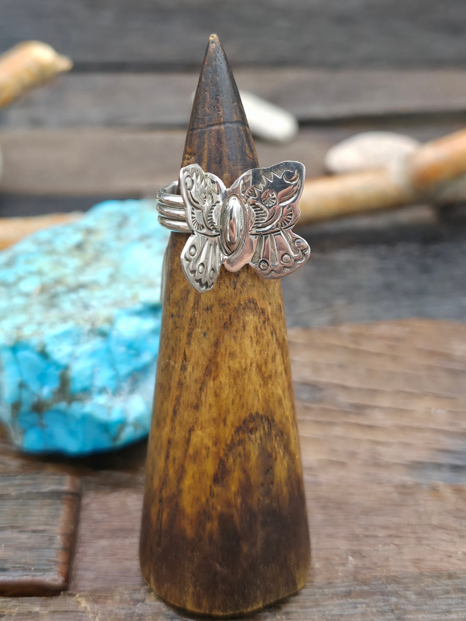 Stamped Sterling Silver Butterfly Ring by Micah Nelson - Adjustable
