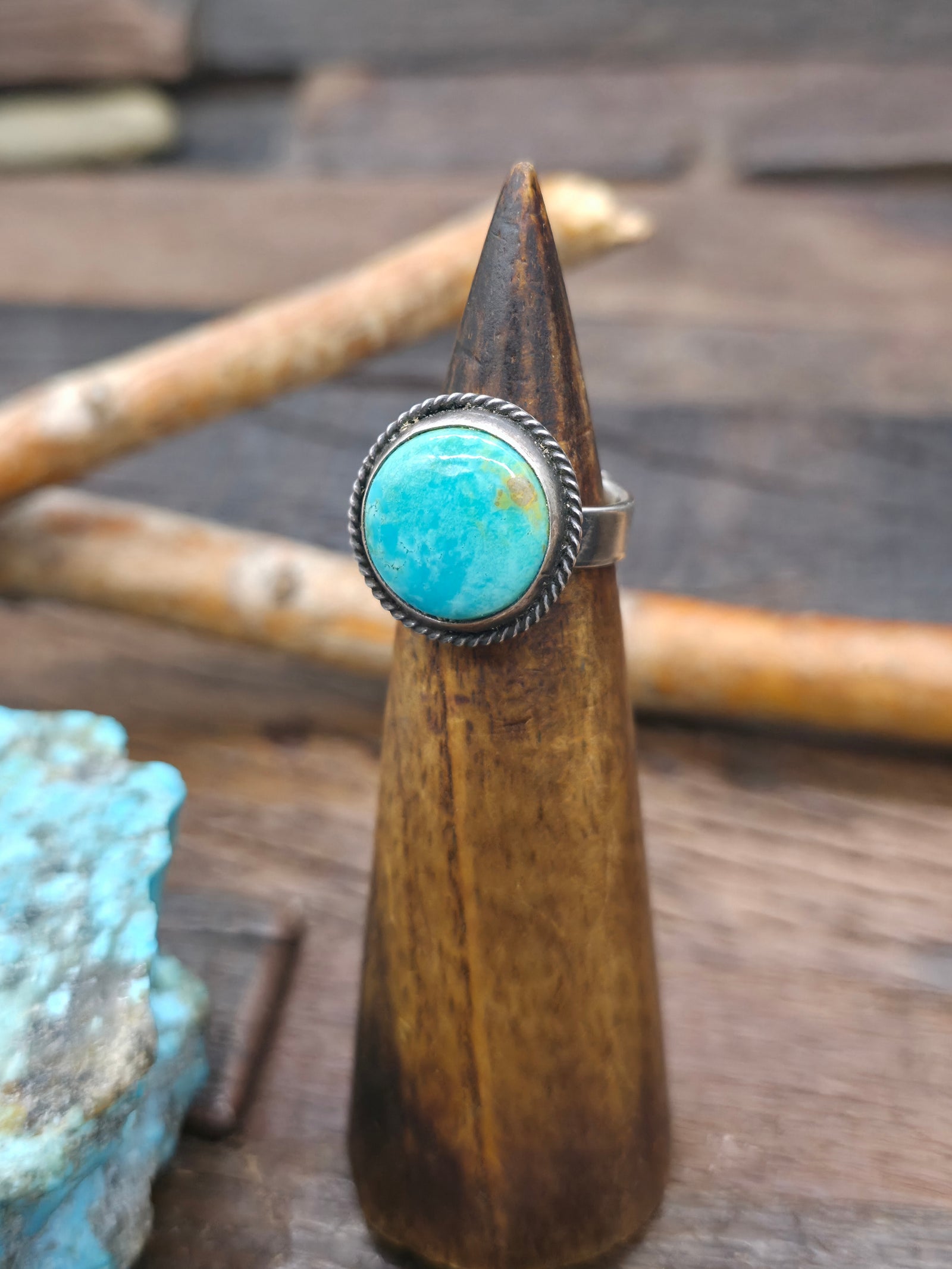 Sterling Silver Blue Turquoise Ring by "J" - Adjustable