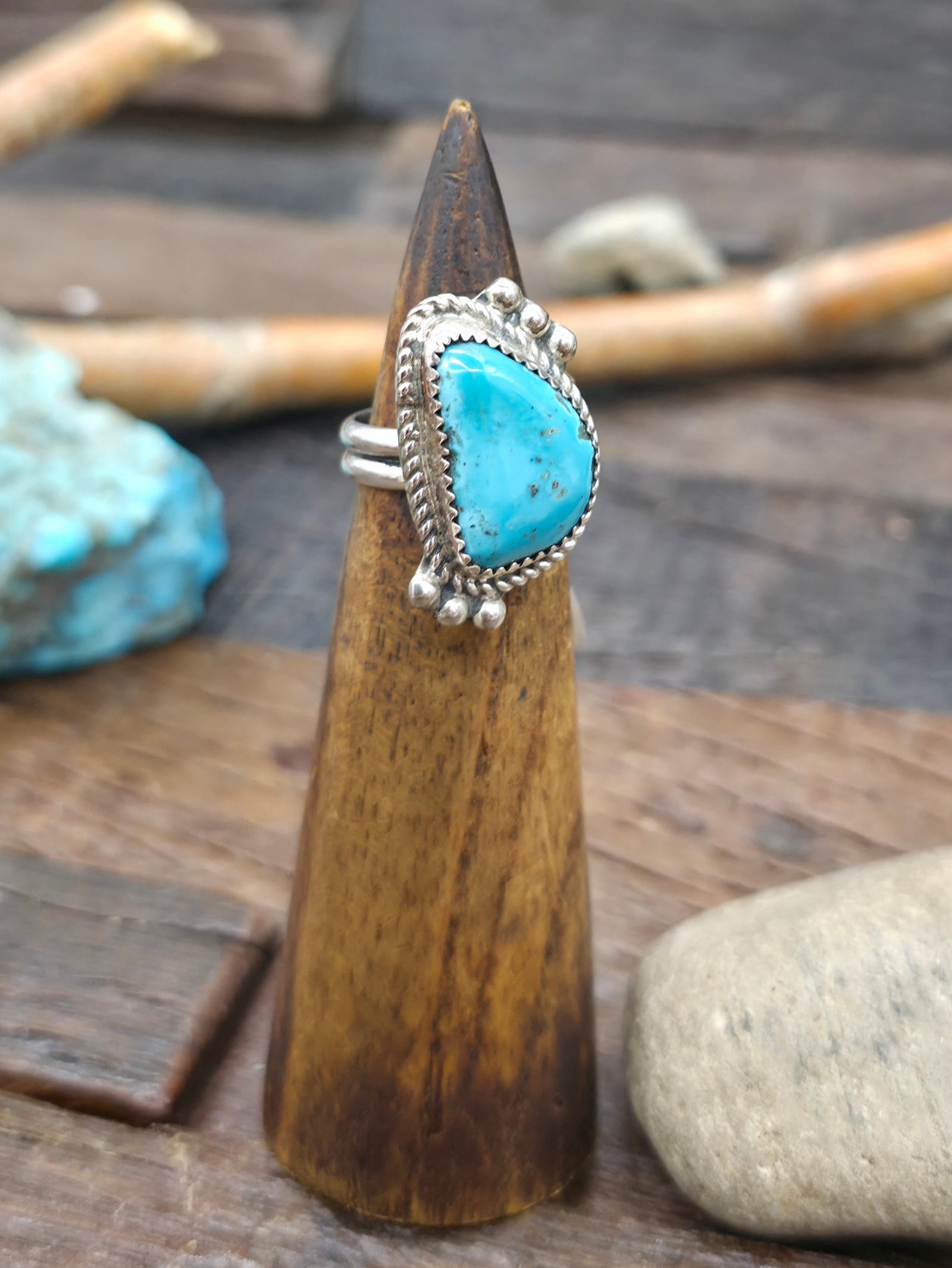 Sterling Silver Turquoise Ring by Leslie Nez - Adjustable