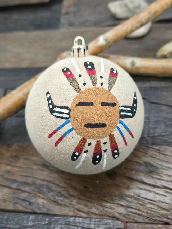 Large Sand Painting Christmas Ornament Bauble by Bingo Smith - Mask Tan