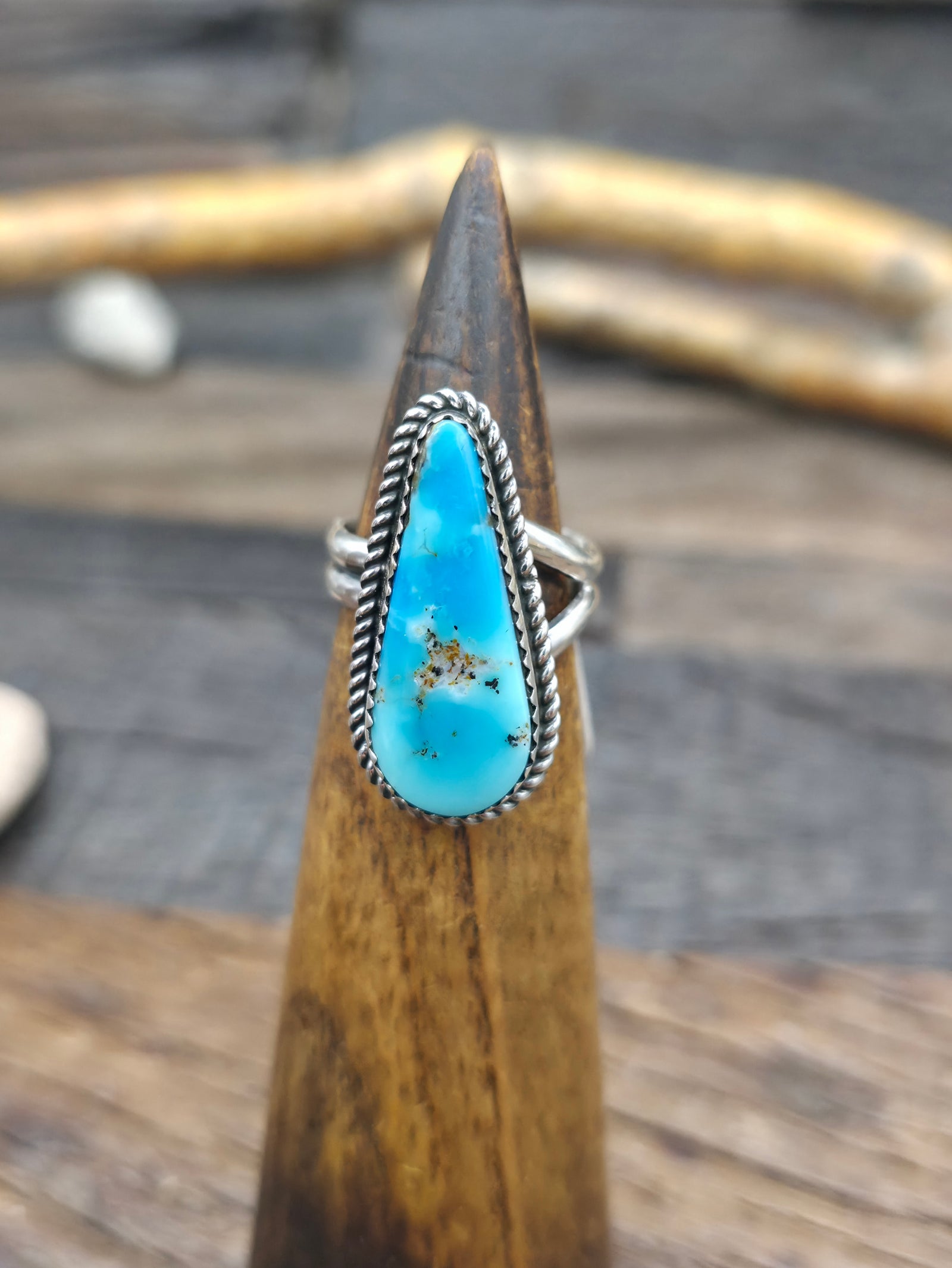 Sterling Silver Blue Turquoise Ring by "E" - Adjustable