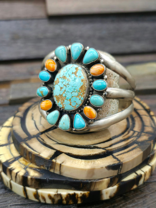 Sterling Silver Turquoise and Spiny Cluster Bracelet by Shelia Becenti - 6 1/2 in.