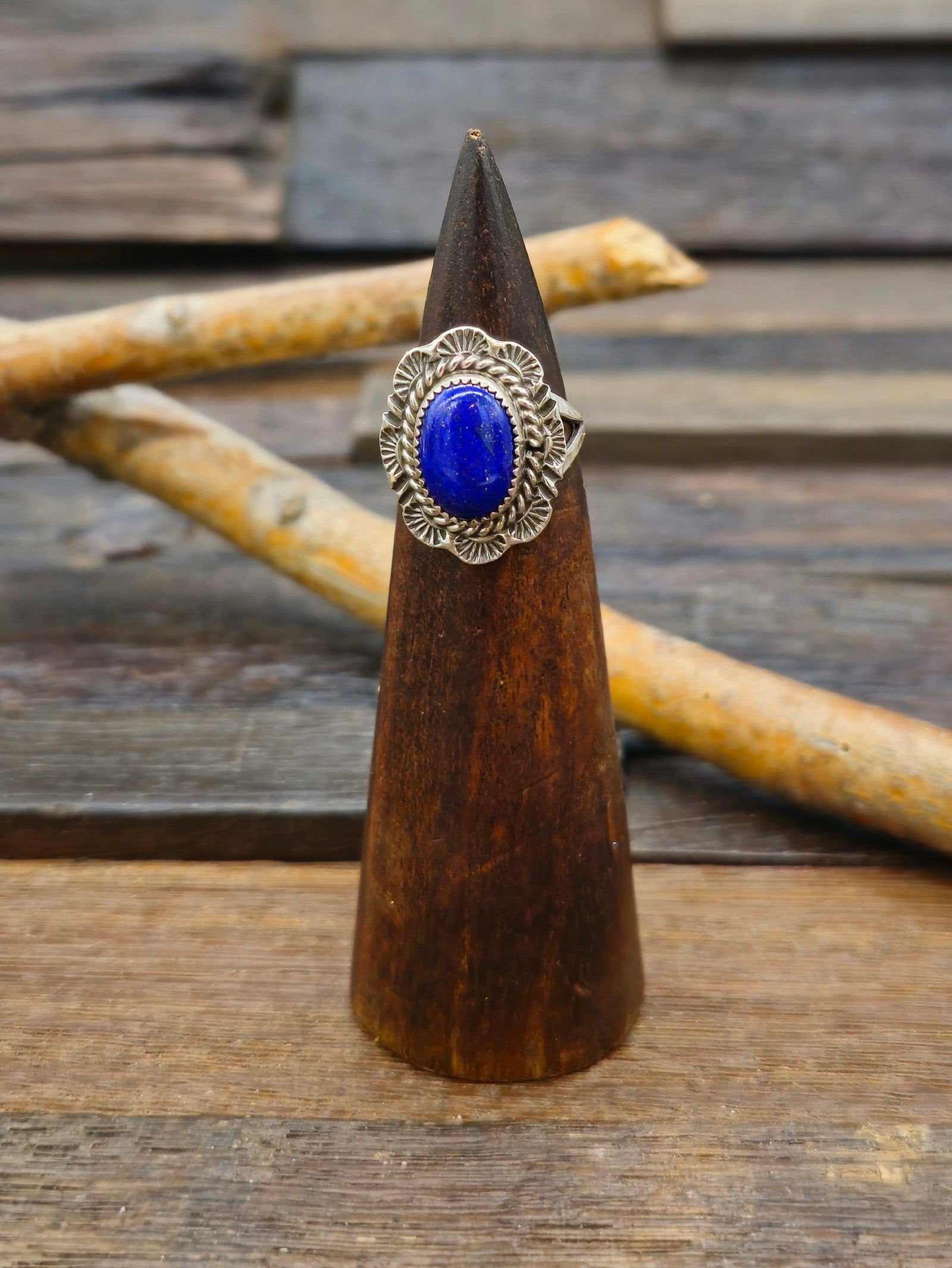 Stamped Sterling Silver Lapis Ring by Bill and Priscilla Smith - Size 7