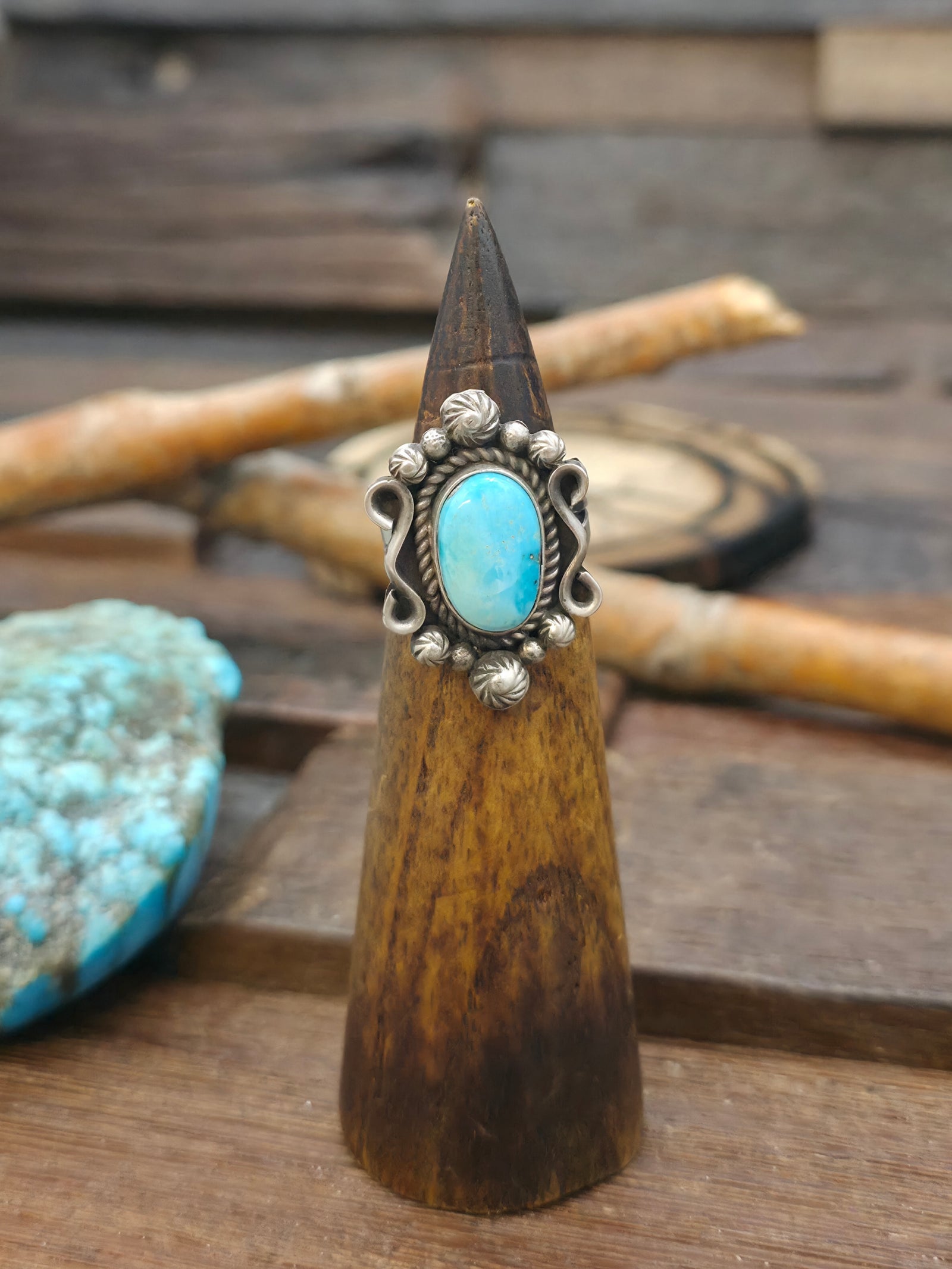 Sterling Silver Blue Bird Turquoise Ring - Size 7 1/2