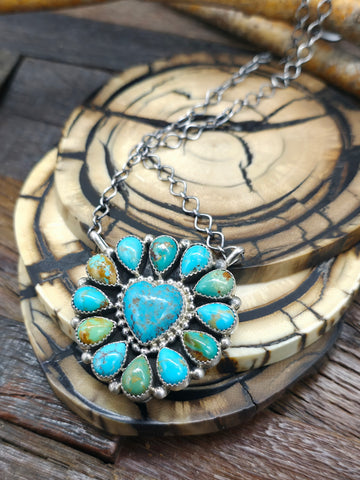 Sterling Silver Mixed Turquoise Cluster Bracelet by E. Garfield - 7 in. with Gap