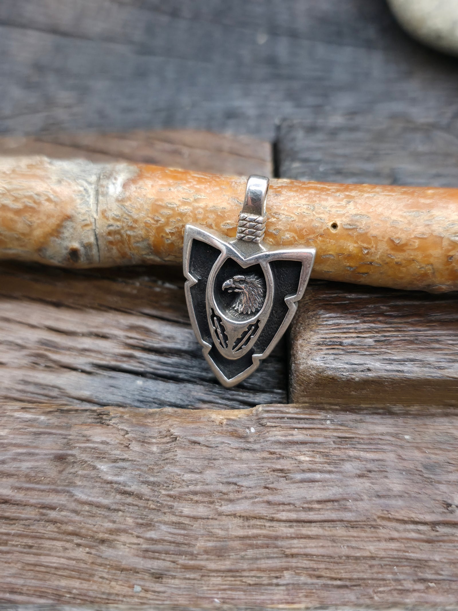 Small Sterling Silver Arrowhead Pendant - Eagle NON NATIVE MADE - 1 1/4 in. by 3/4 in.