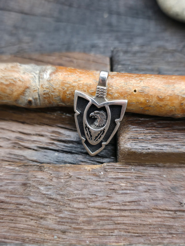 Small Sterling Silver Arrowhead Pendant - Eagle NON NATIVE MADE - 1 1/4 in. by 3/4 in.