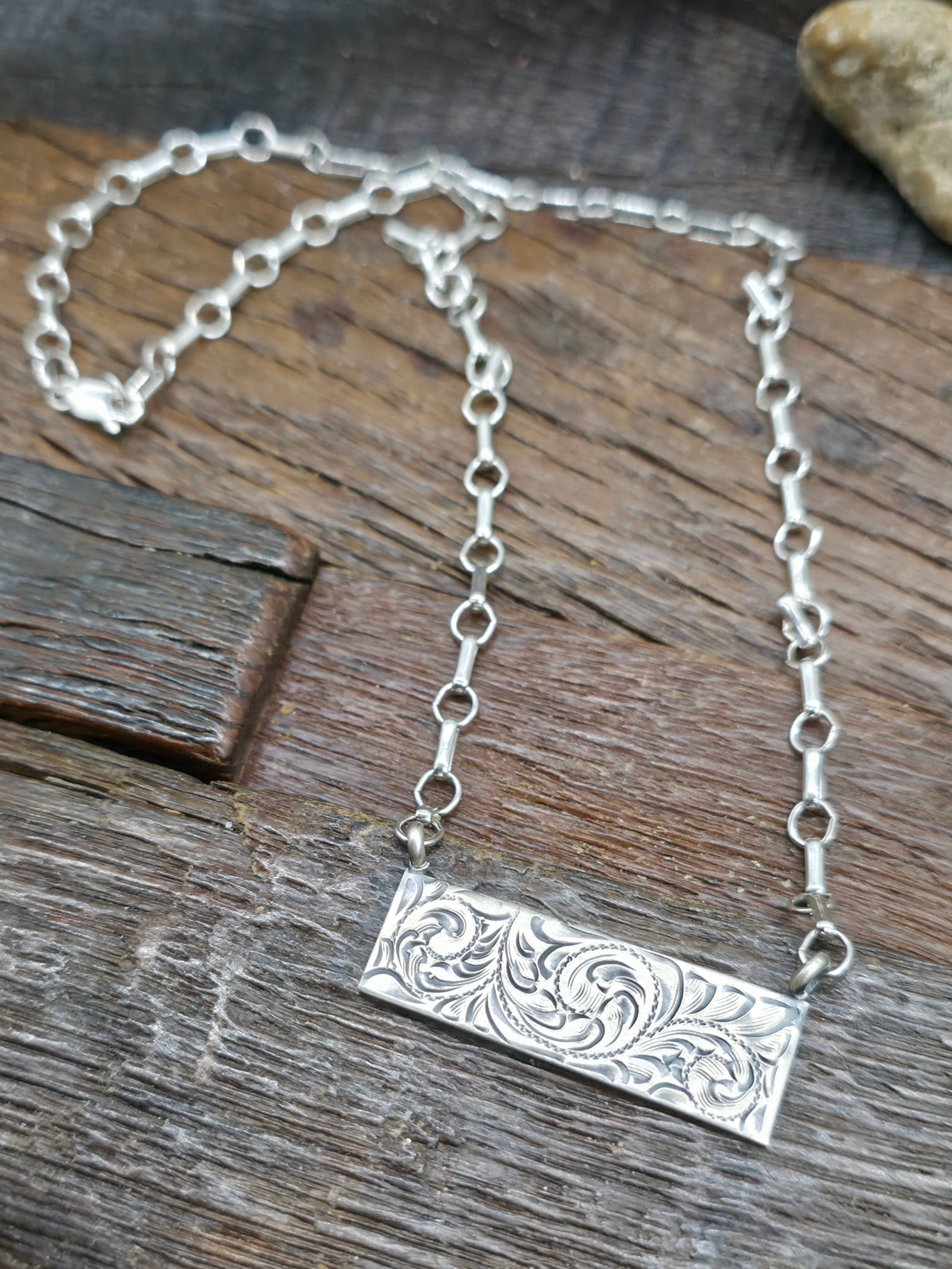 Sterling Silver Filigree Bar Necklace by Arlene Lewis - 18 in.
