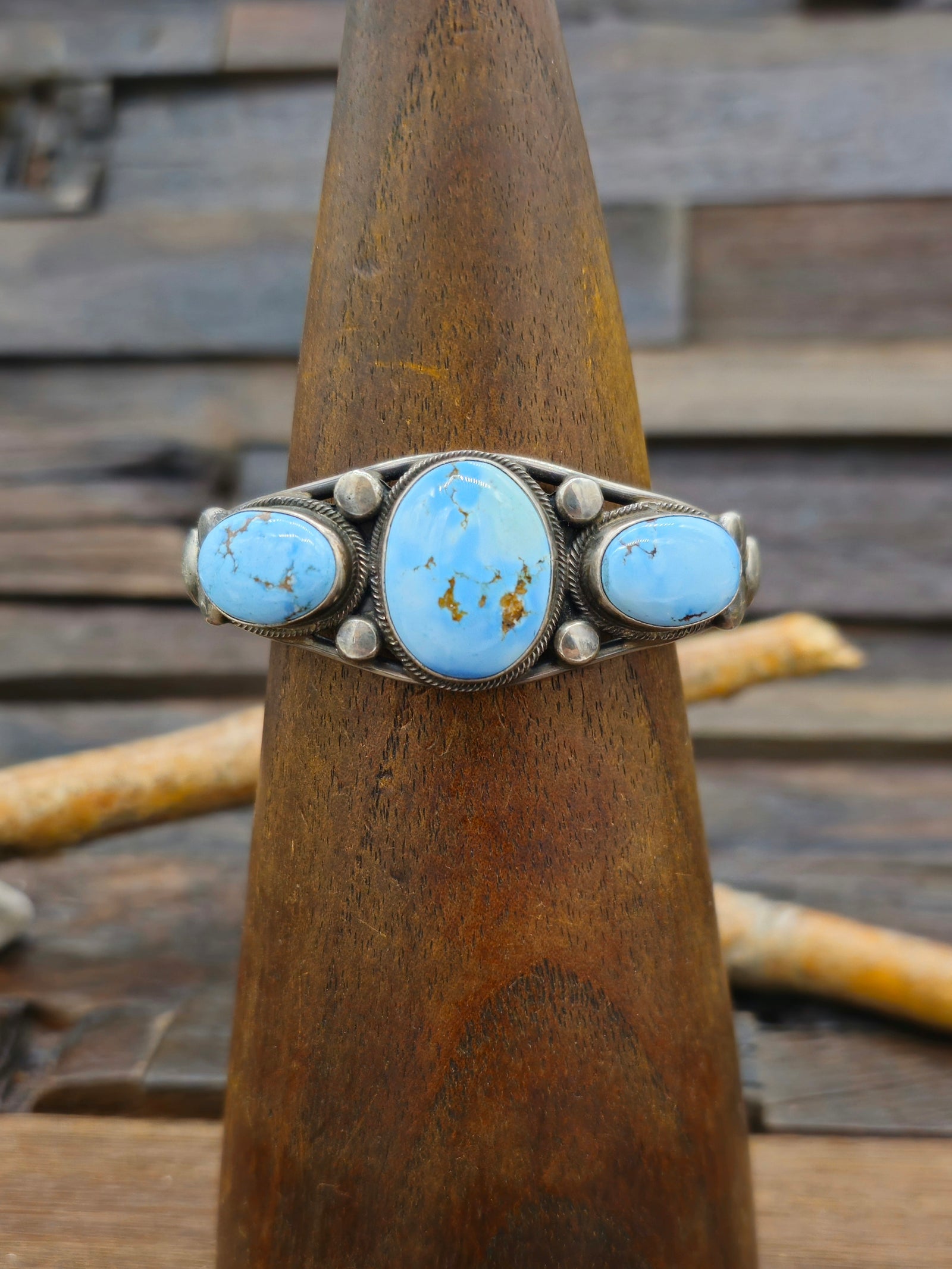 Three Stone Golden Hill Turquoise Sterling Silver Cuff by Verdy Jake - 6 1/2 in.