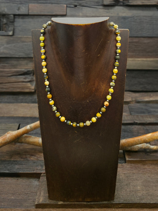 Sterling Silver and Bumblebee Jasper Bead Necklace - 16 in.