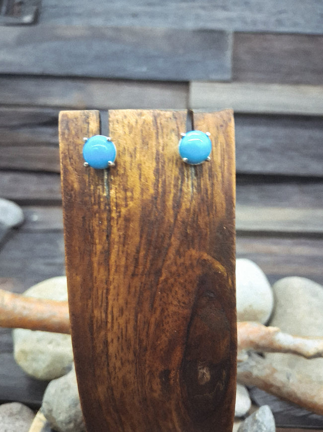 14 KT White Gold Sleeping Beauty Turquoise Round Stud Post Earrings