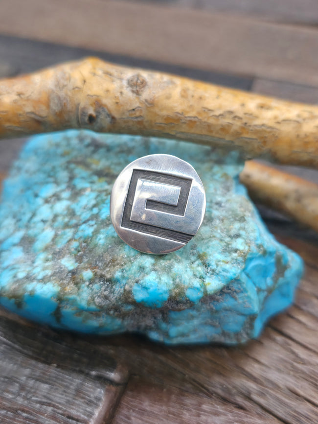 Sterling Silver Hopi Overlay Lapel Pin by Clement Honie - 7/8 in. Diameter