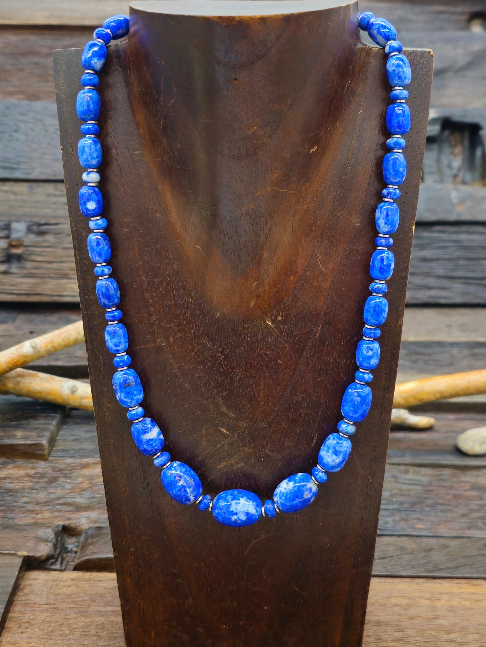 Lapis and Sterling Silver Bead Necklace - 22