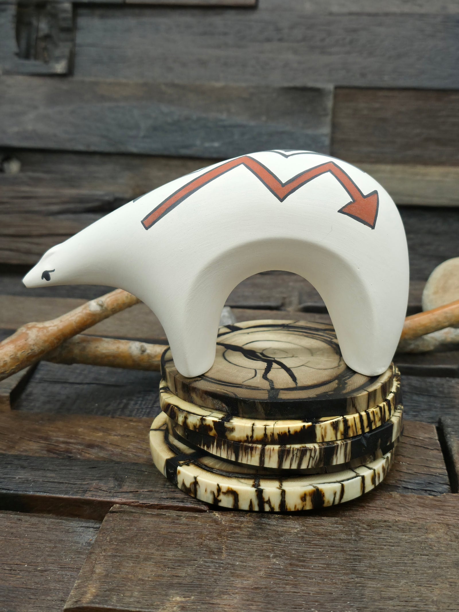 Hand Painted Acoma Ceramic Bear by Kuutimaitsa - 6 1/2 in. by 4 in. by 2 in.