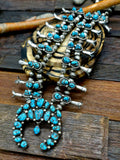 Vintage/Estate Sterling Silver Natural Kingman Turquoise Squash Blossom Necklace - 26 in.