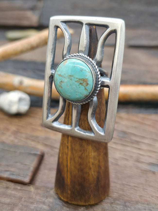 Chimney Butte Cast Sterling Silver Turquoise Statement Ring - Size 7
