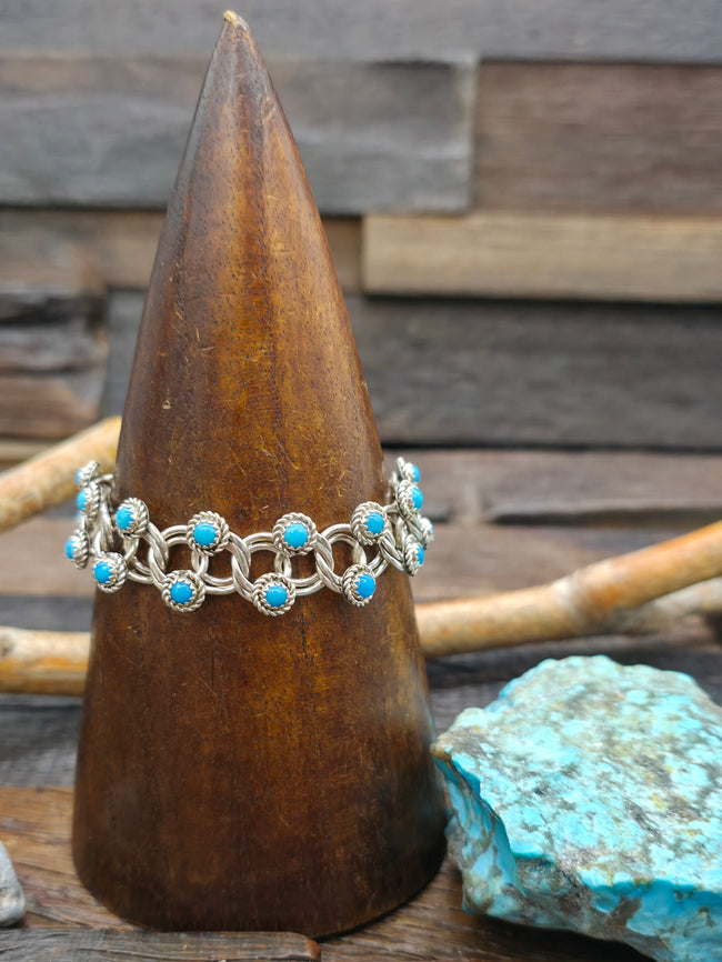 Sterling Silver Blue Turquoise Snake Eye Bracelet by Dillion Cheama - 7 in.
