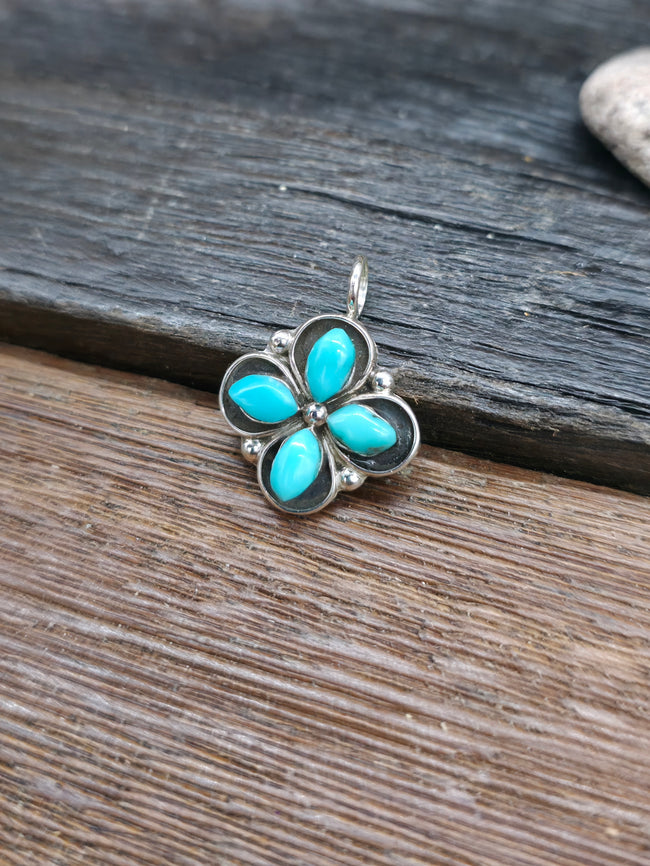 Turquoise and Sterling Silver Clover Style Pendant