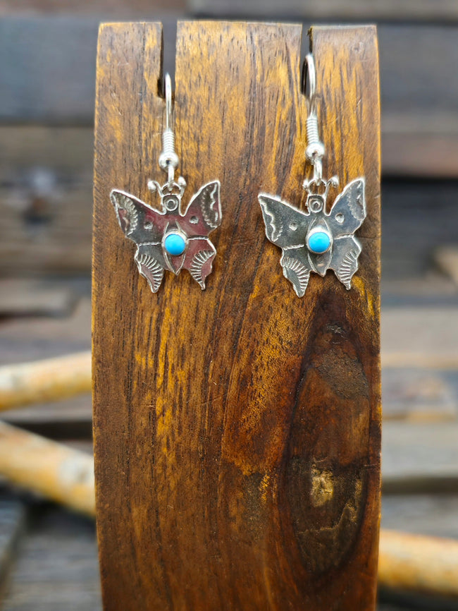 Mini Turquoise Butterfly Earrings by Lucille Platero