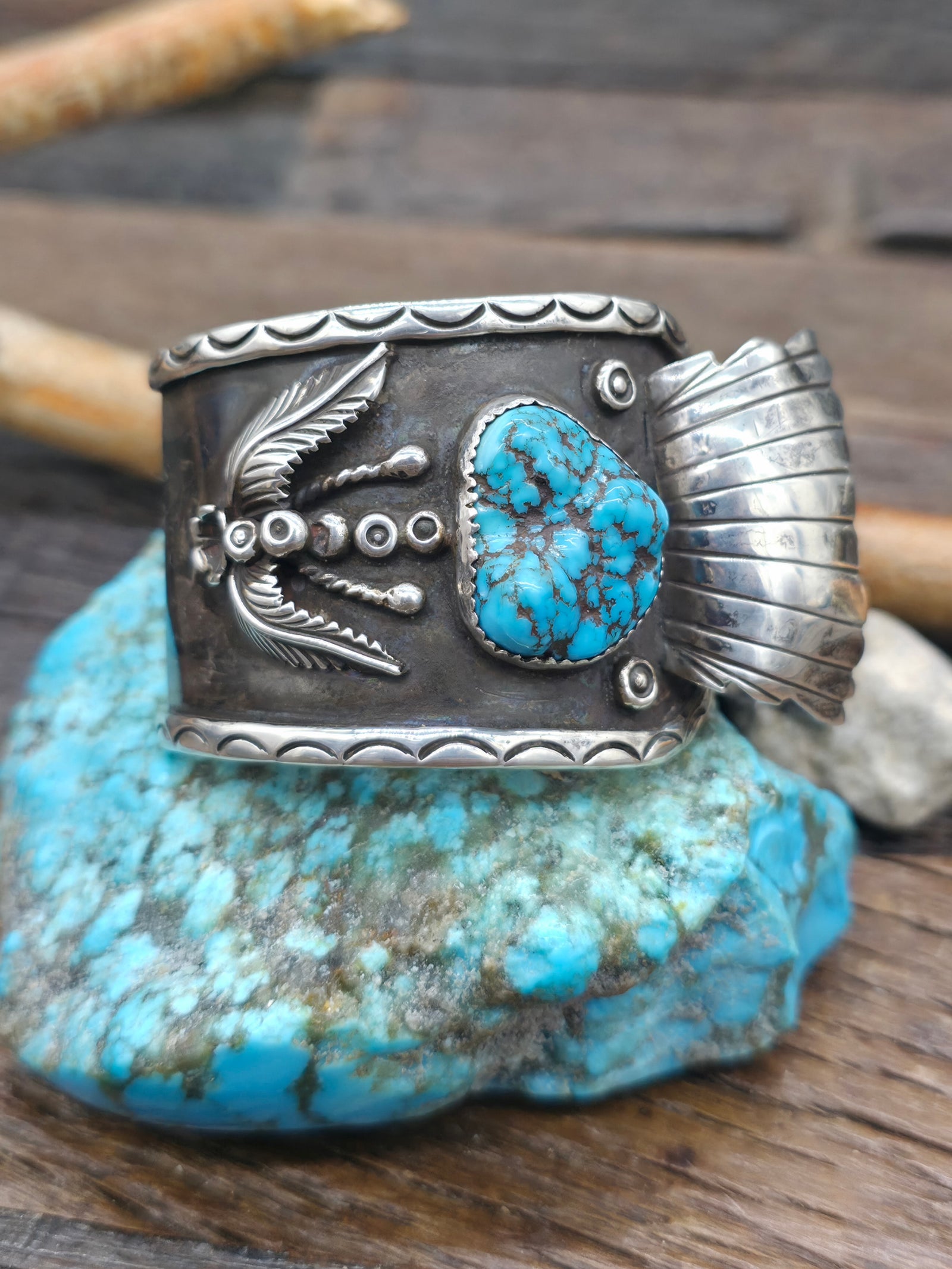 Vintage/Estate Two Turquoise Stone Sterling Silver Watch Cuff Circa 1970s Stamped JJM - 6 3/4 in. with Gap