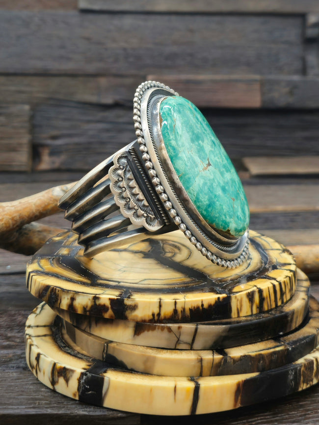 Large Stone Turquoise Cuff by Leon Martinez 7 in.