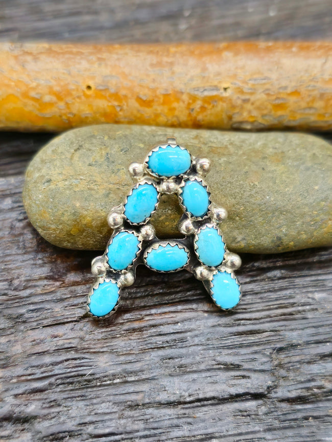 Turquoise and Sterling Silver Monogram Pendant "A" 1 in.