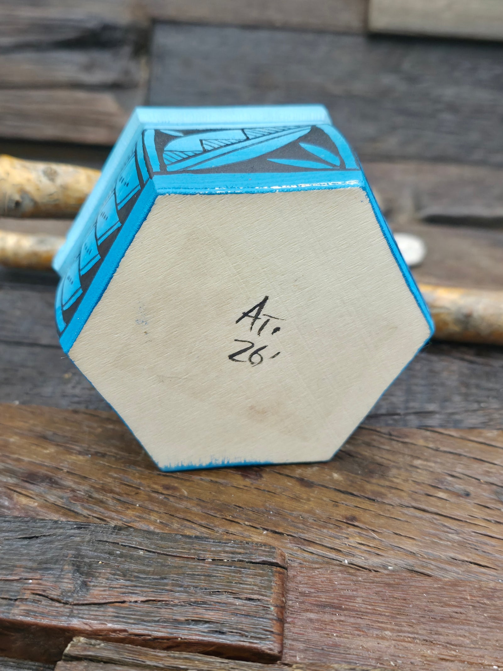 Handpainted Wooden Trinket Box by Andy Tsosie - Butterfly - 3 in. by 3 in. by 2 in.
