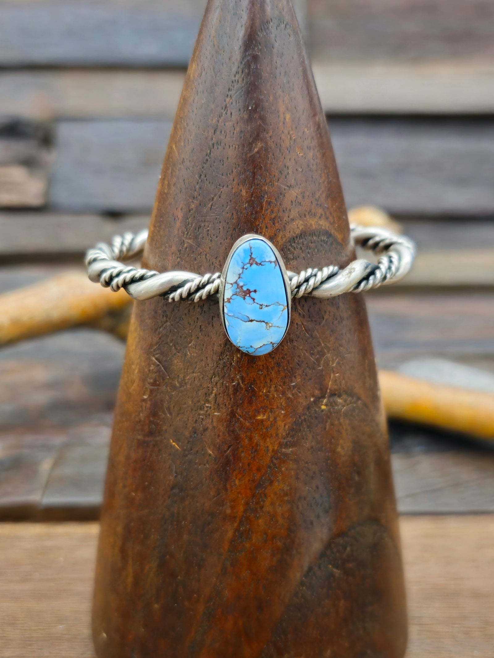 Golden Hill Turquoise Sterling Silver Twist Cuff by Tahe - 5 3/4 in.
