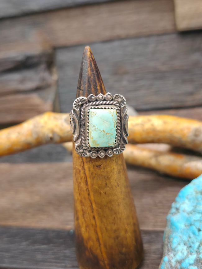Stamped Sterling Silver Green Turquoise Ring by "W" - Size 7