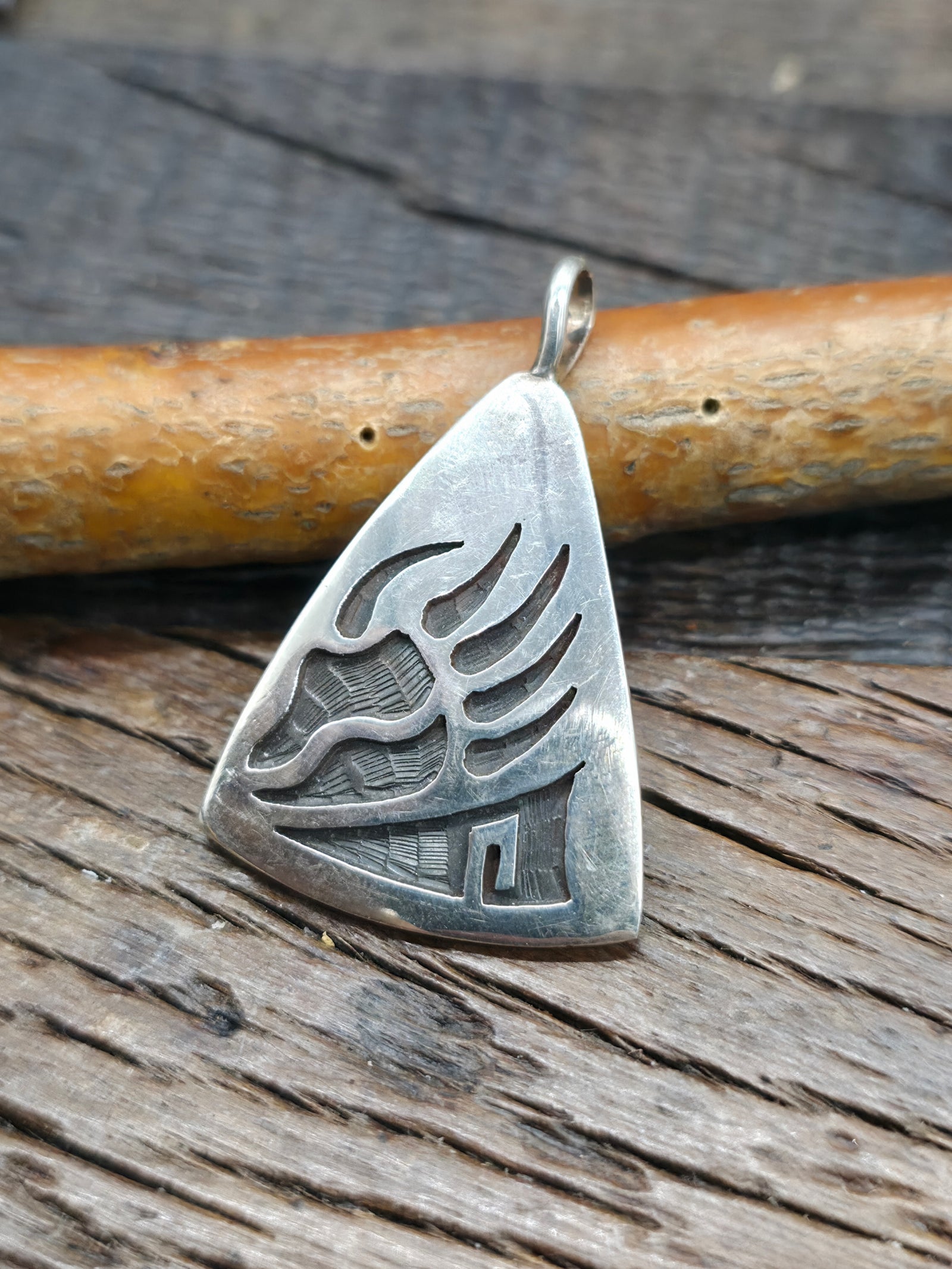 Sterling Silver Hopi Overlay Paw Pendant by Steward Dacawyma - 1 1/2 in. by 1 in.