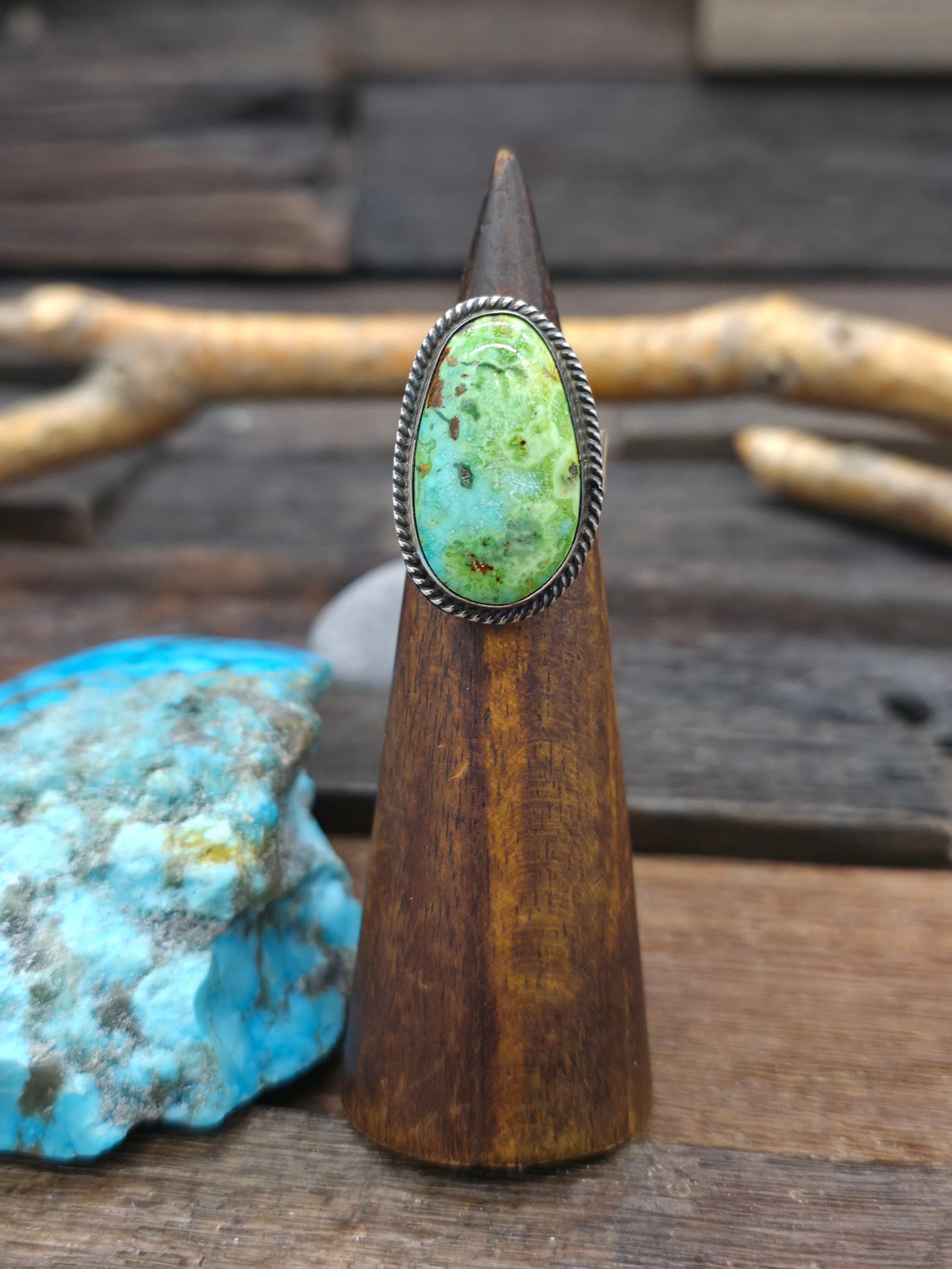 Sterling Silver Green Turquoise Ring - Adjustable