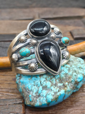 Stamped Sterling Silver Earrings with Turquoise by Albert Jake