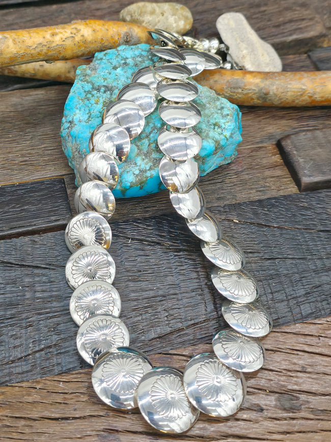 Ina Nez Graduated Stamped Sterling Silver Pillow Bead Necklace - 20 in.