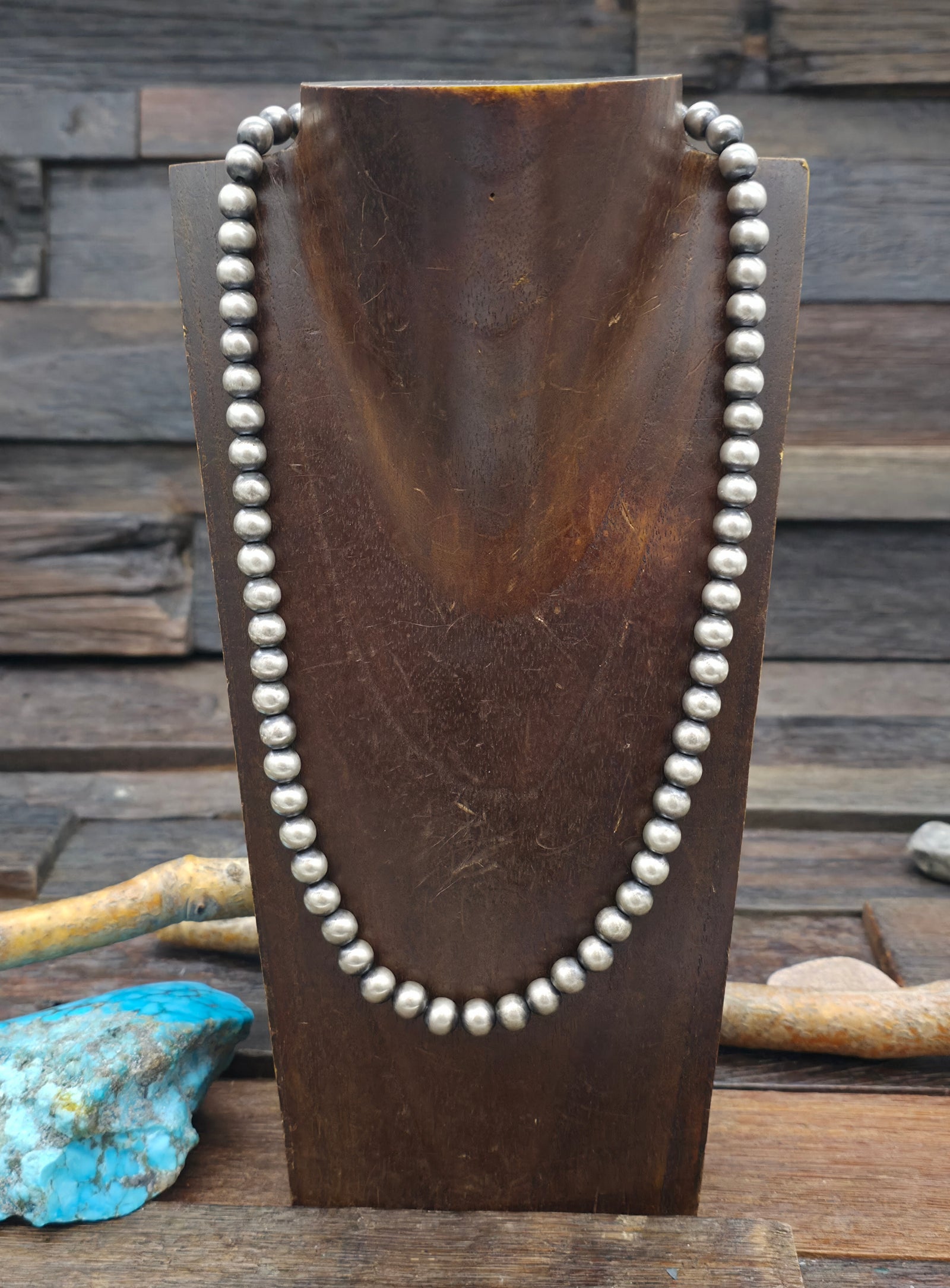 Oxidized Sterling Silver Navajo Pearl Necklace - 20 in. w/2 in Extender 8 mm Bead