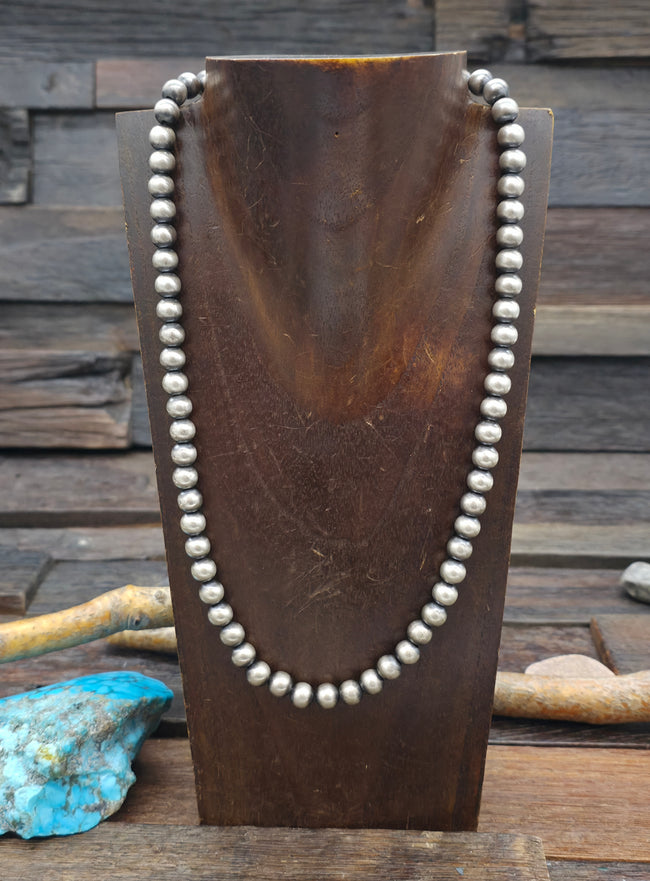 Oxidized Sterling Silver Navajo Pearl Necklace - 20 in. w/2 in Extender 8 mm Bead