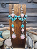 Pink Conch Turquoise Sterling Silver Hook Dangle Earrings by Randy Endito