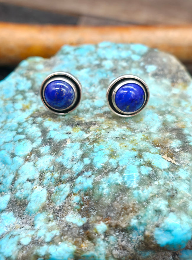 Lapis Lazuli Sterling Silver Shadowbox Post Earrings by Martin Perry - 3/8 in. Diameter
