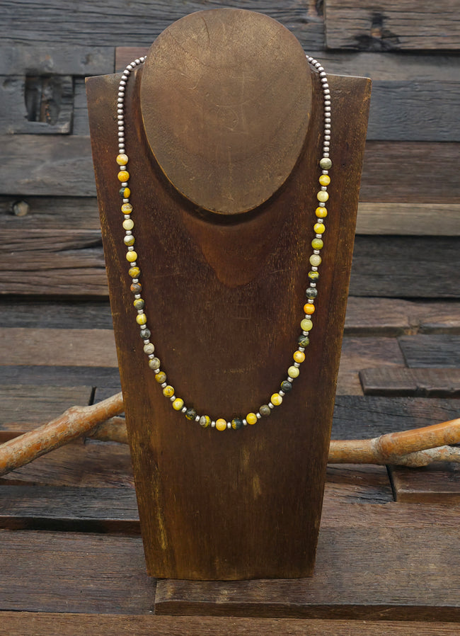 Sterling Silver and Bumblebee Jasper Bead Necklace - 20 in.