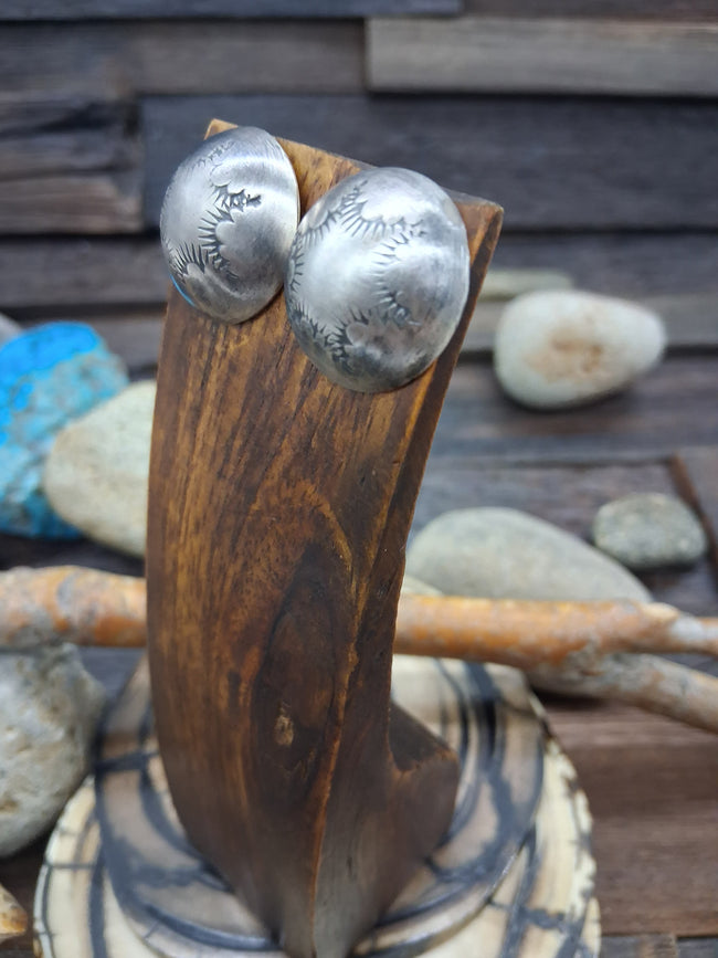 Half Dome Sterling Silver Inward Stamped Post Earrings by Sherry Hale