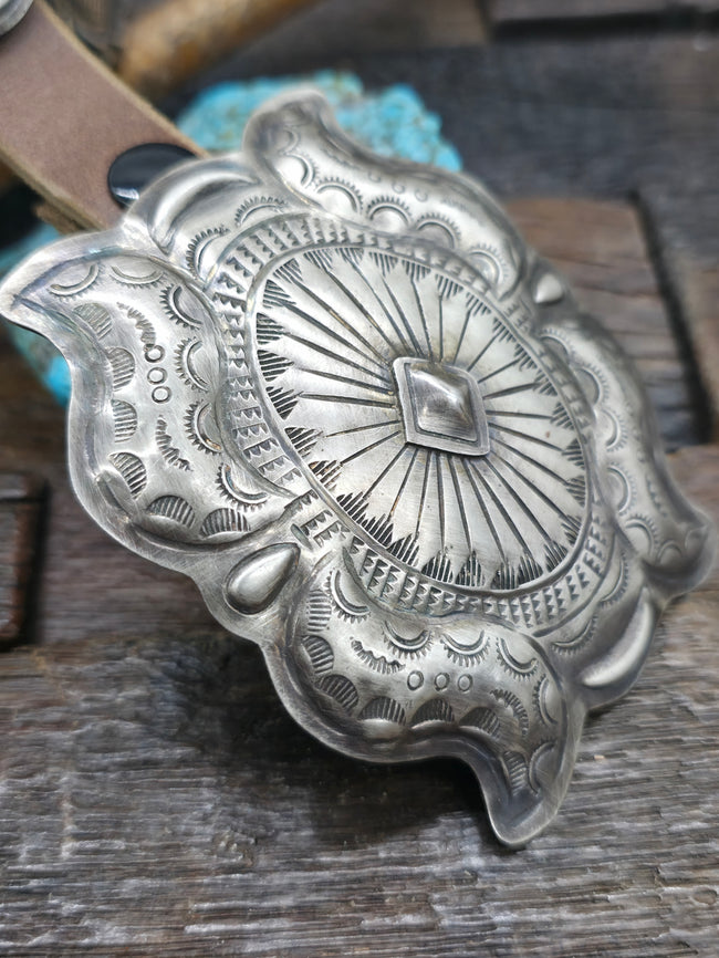 Stamped Sterling Silver Concho Belt by Dan Morgan - 52 in.