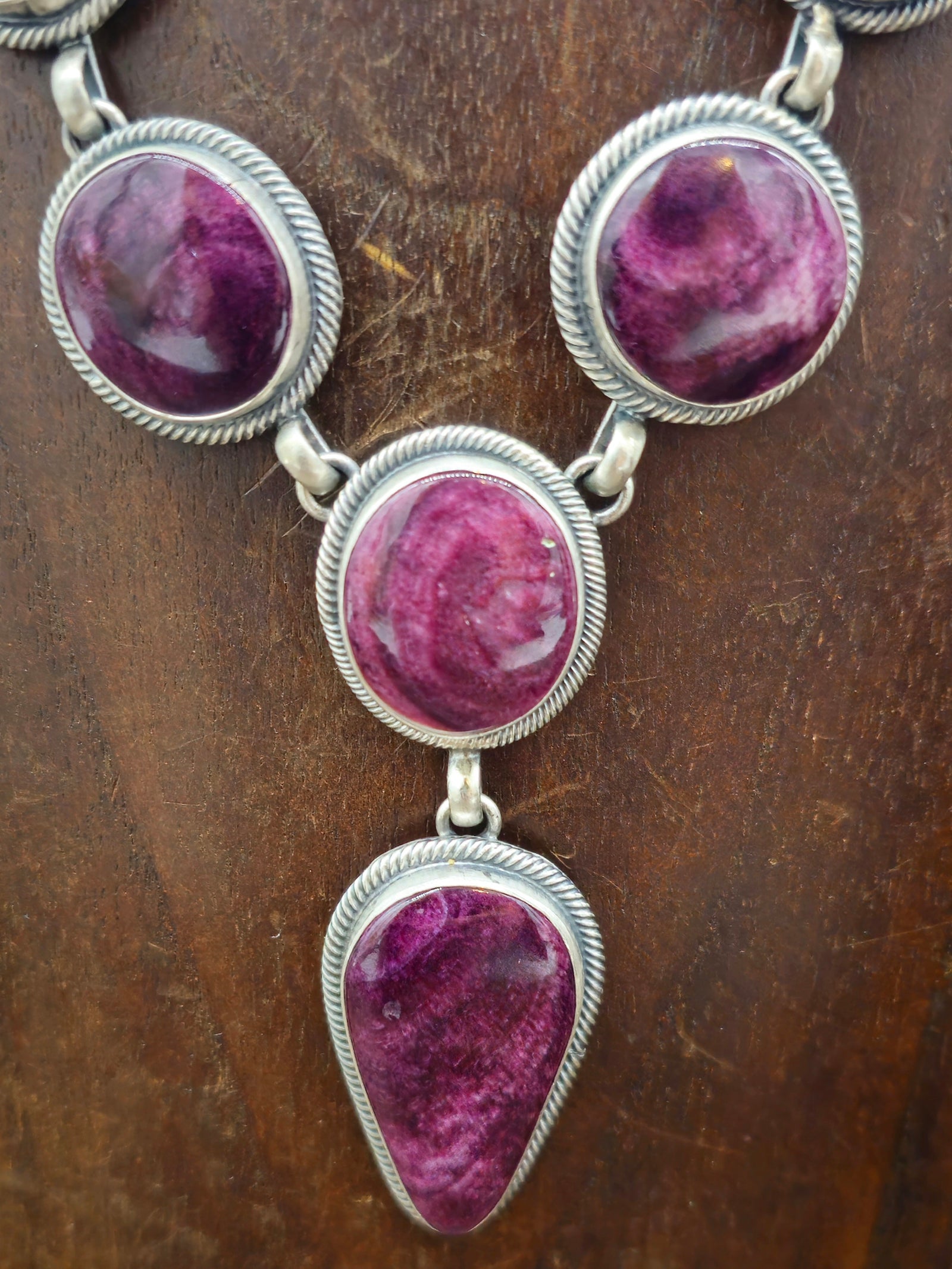Purple Spiny Oyster Lariat Necklace and Earring Set by Darrin Livingston - 26 in.