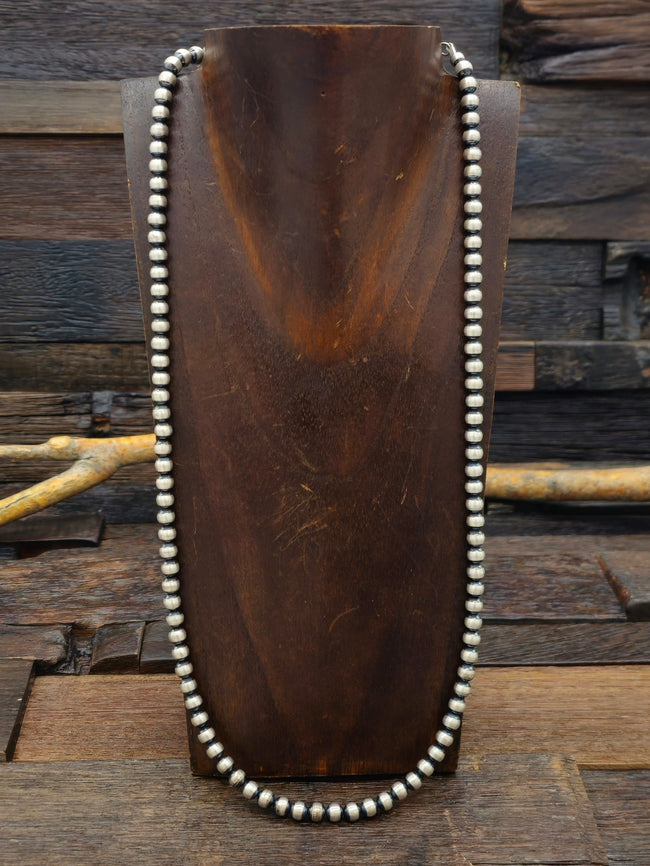 Sterling Silver Oxidized Bead Necklace 6mm 26 in.