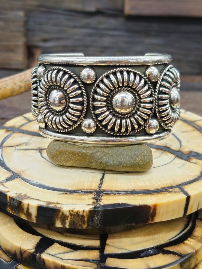 Thomas Charley Sterling Silver Cuff with Circular Design 6 1/2 in