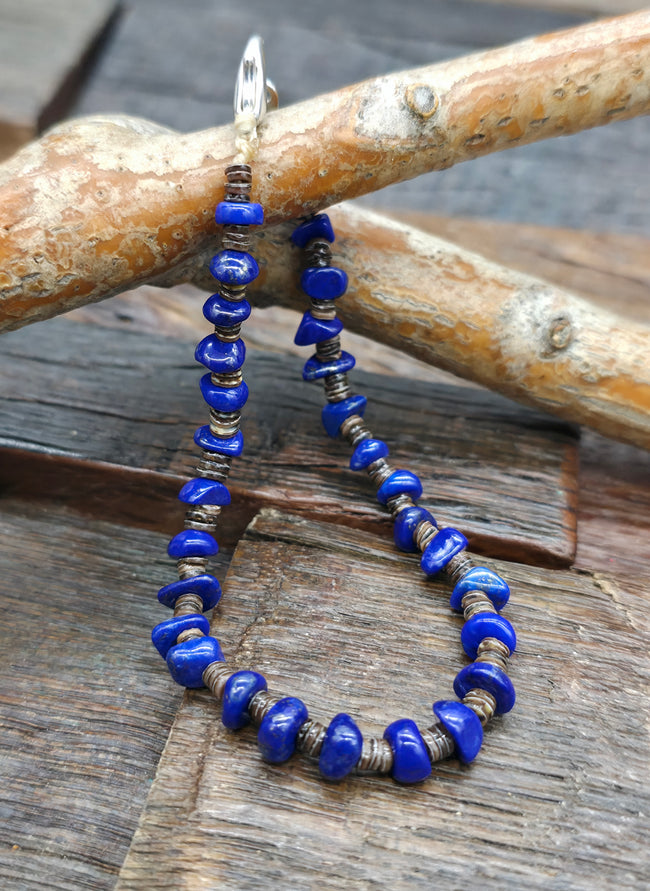 Lapis Nugget and Heishi Bracelet by Jeanette Calabaza - 8 in.