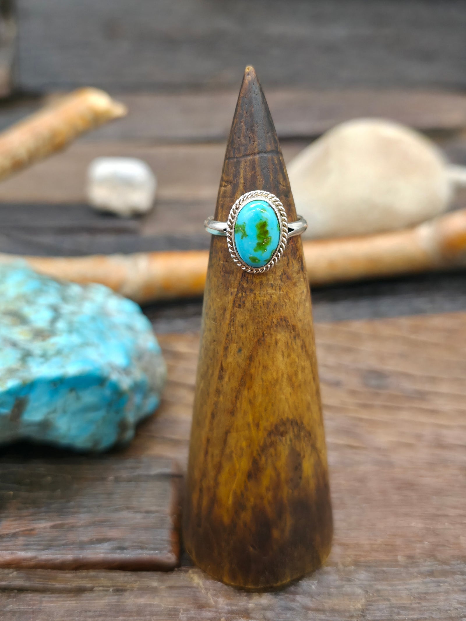Sterling Silver Sonoran Turquoise Ring by "S" - Size 6
