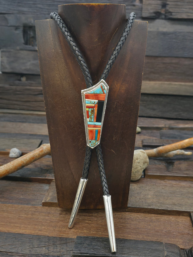 Multi-color Cobblestone Inlay Bolo Tie by David Tune