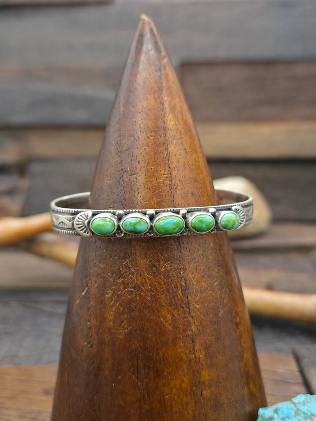 Five Stone Sonoran Turquoise Sterling Silver Cuff by Melvin Francis - 6 in. with Gap