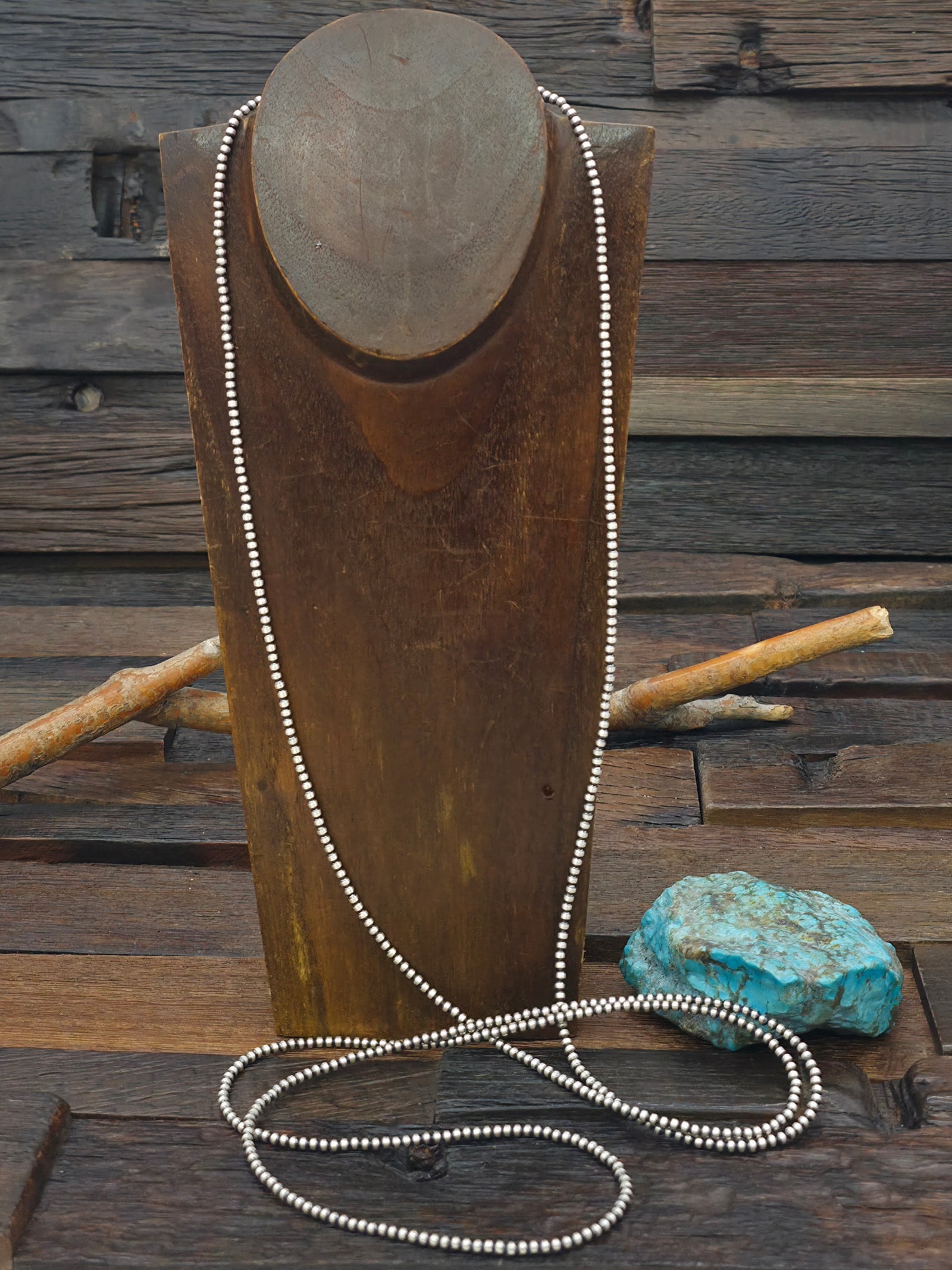 Super Long Oxidized Sterling Silver Bead Necklace - 60 in. 3 mm