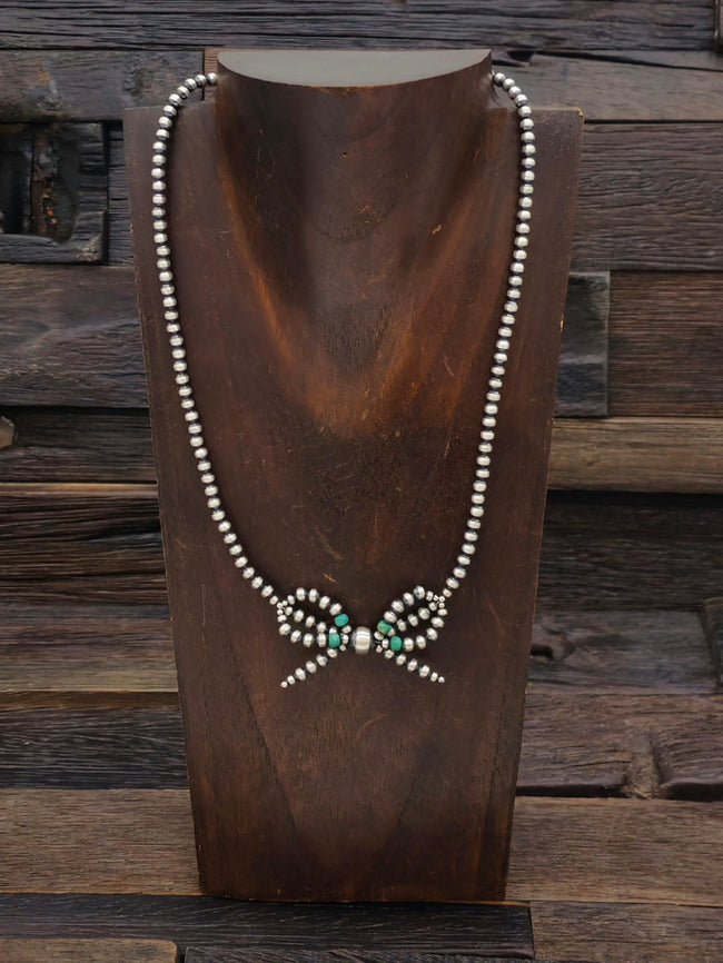 Oxidized Sterling Silver and Turquoise Bead Bow Necklace 20 in.