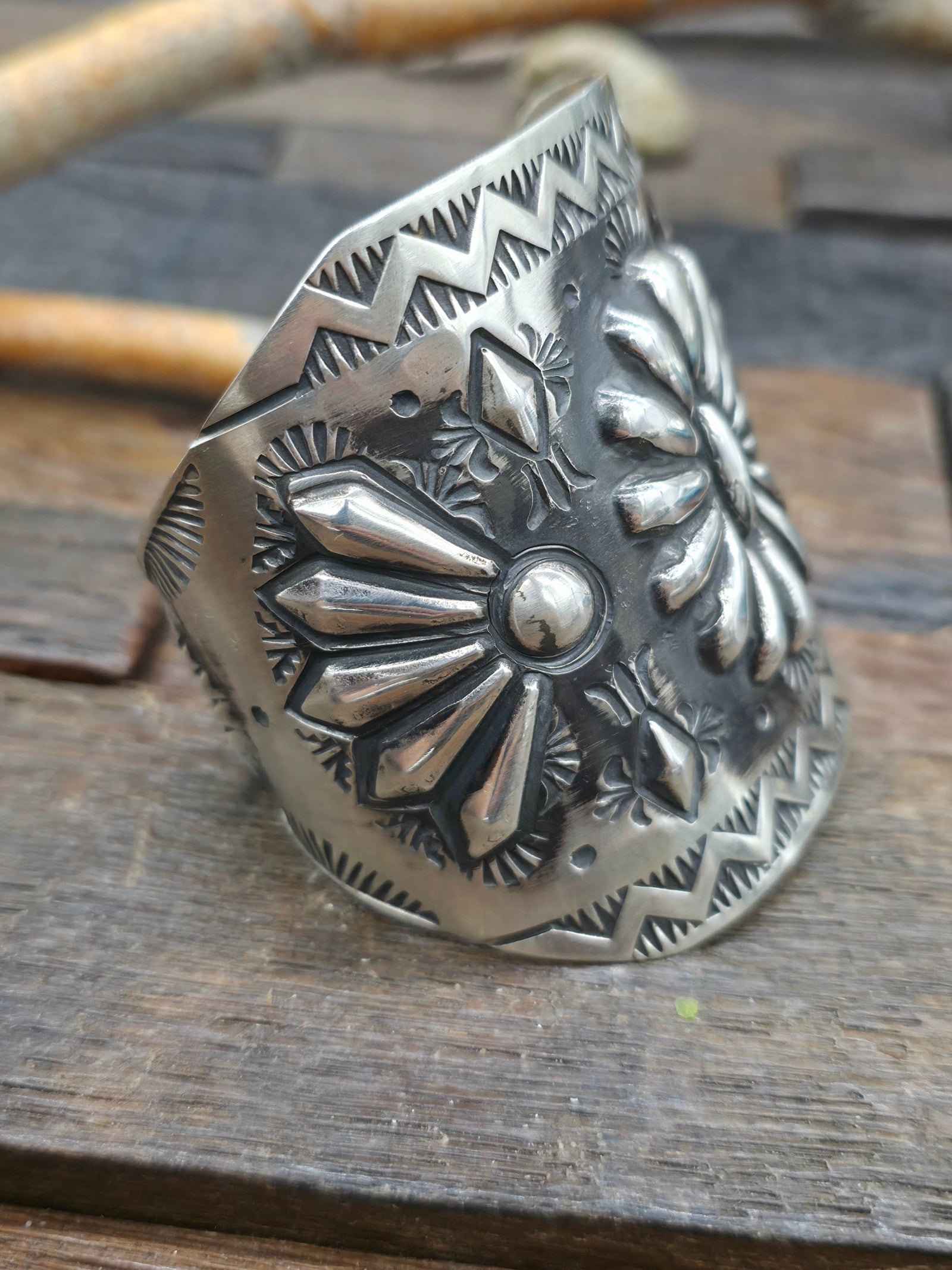 Repousse Stamped Sterling Silver Bracelet by Elvira Bill - 7 in. with Gap